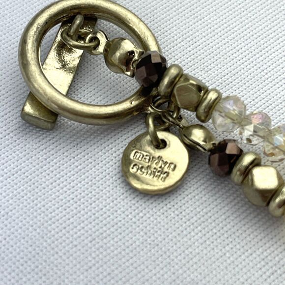 ~ Marlyn Schiff Necklace Beaded Gold Star 2-sided Crystals Neutral Brown Ivory - Picture 10 of 12